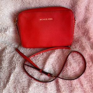 Michael Kors Red Jet Set Crossbody Shoulder Bag